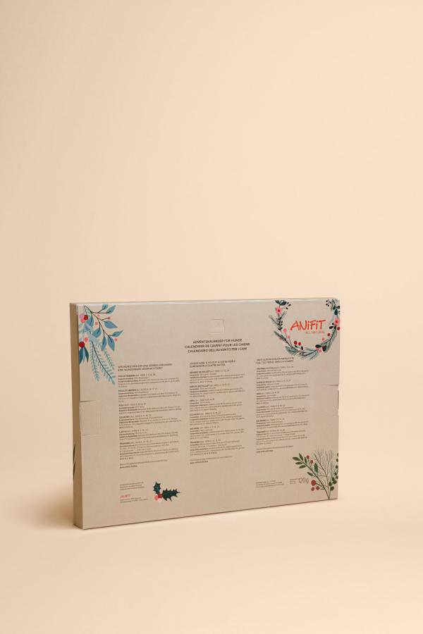 Retrocopertina calendario dell'Avvento per cani